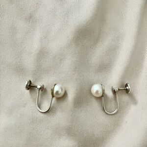 Elegant Silver Pearl Screw Back Earrings STERLING SILVER